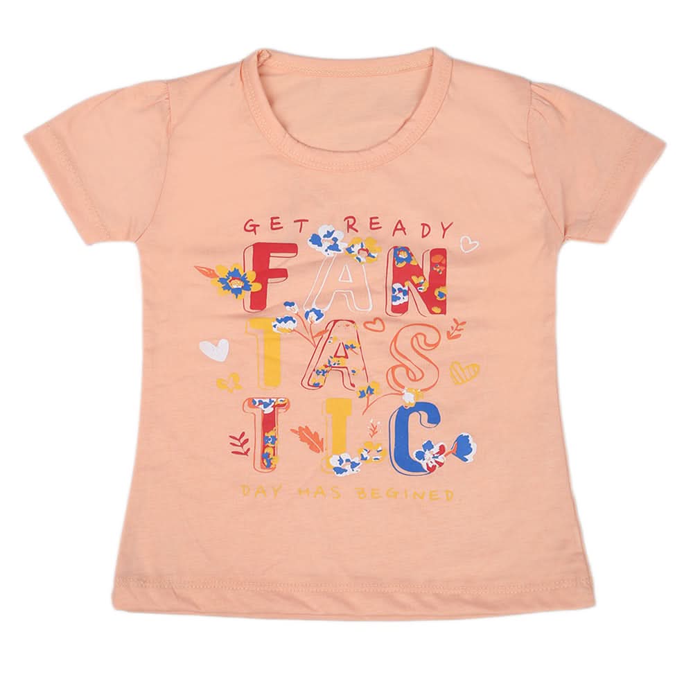 Girls Half Sleeves T-Shirt - Peach, Kids, Girls T-Shirts, Chase Value, Chase Value