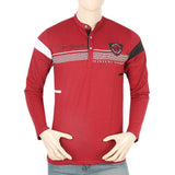Men's Full Sleeves Sherwani Collar T-Shirt - Maroon, Men, T-Shirts And Polos, Chase Value, Chase Value