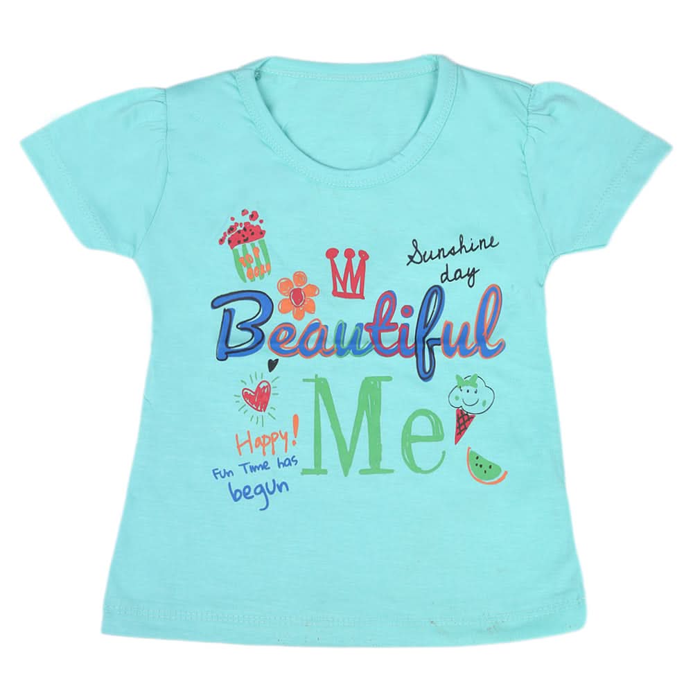 Girls Half Sleeves T-Shirt - Cyan, Kids, Girls T-Shirts, Chase Value, Chase Value