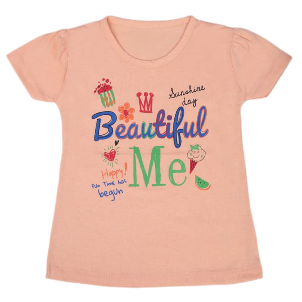 Girls Half Sleeves T-Shirt - Peach, Kids, Girls T-Shirts, Chase Value, Chase Value