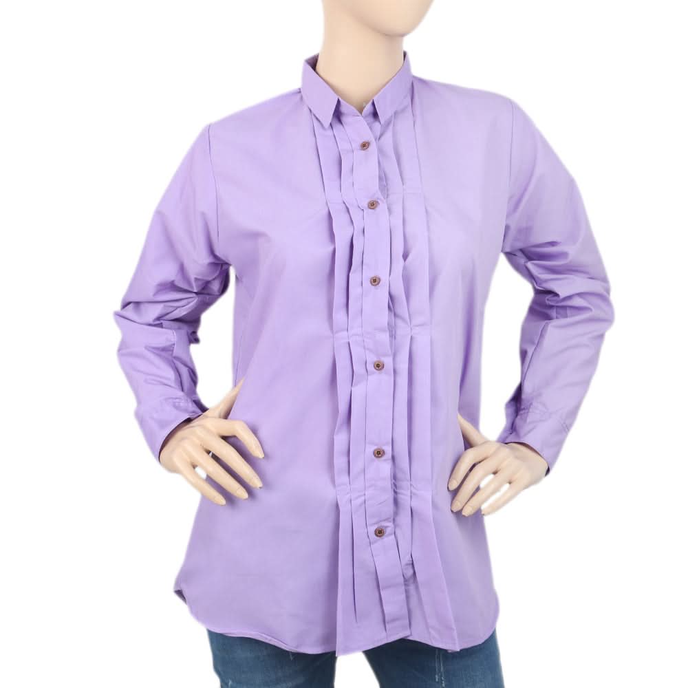 Women's Casual Shirt With Front Pleats - Purple, Women, T-Shirts And Tops, Chase Value, Chase Value