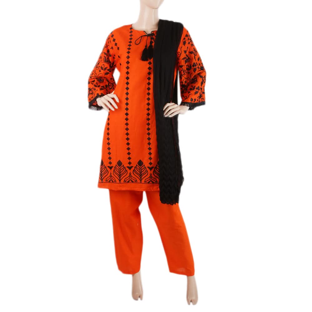 Women's Embroidered 3 Pcs Cotton Suit - Orange, Women, Shalwar Suits, Chase Value, Chase Value