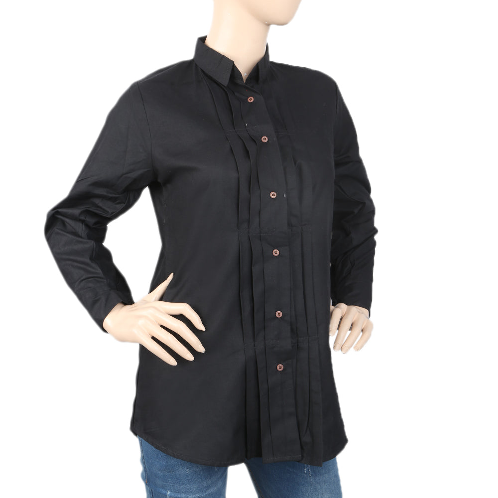 Women's Casual Shirt With Front Pleats - Black, Women, T-Shirts And Tops, Chase Value, Chase Value