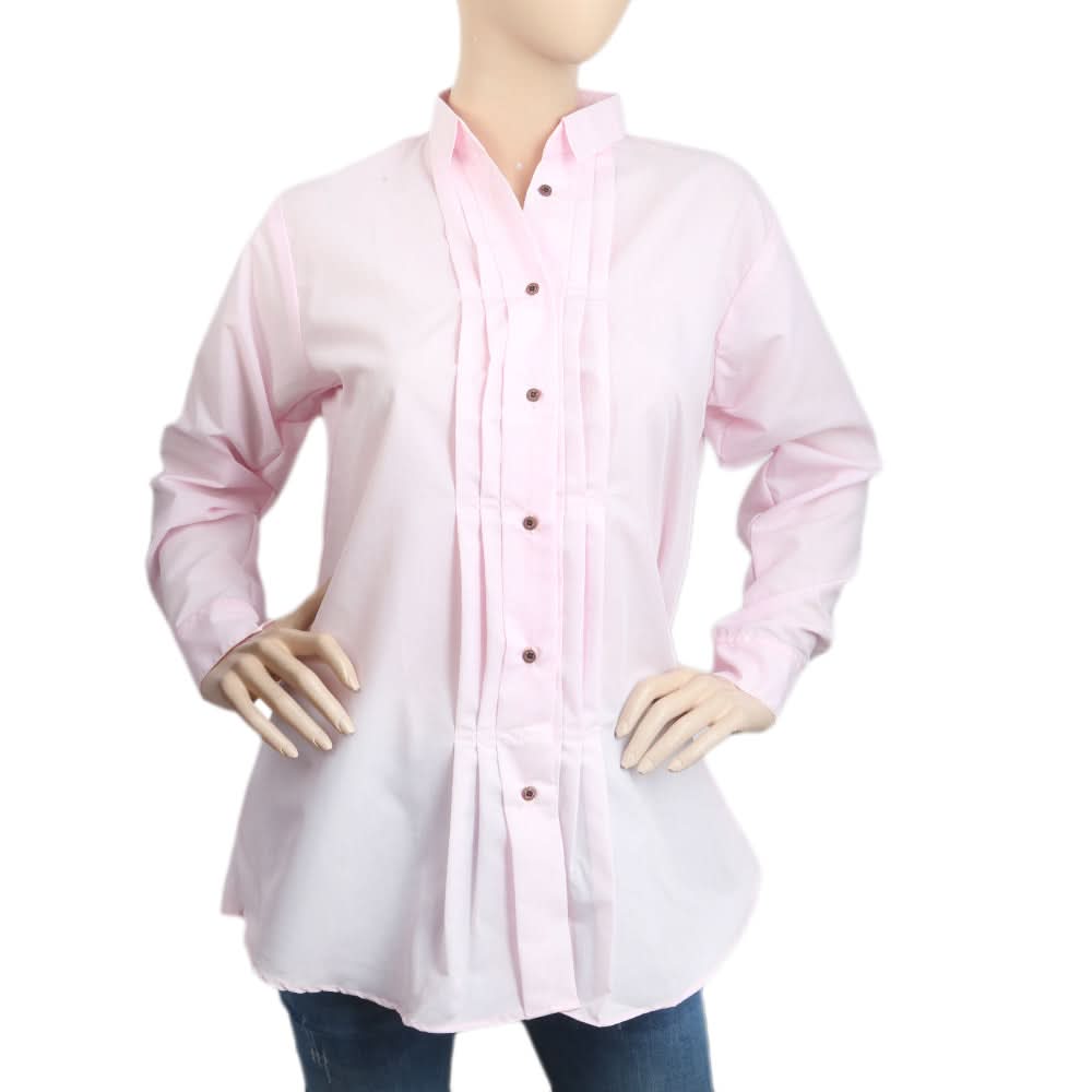 Women's Casual Shirt With Front Pleats - Pink, Women, T-Shirts And Tops, Chase Value, Chase Value