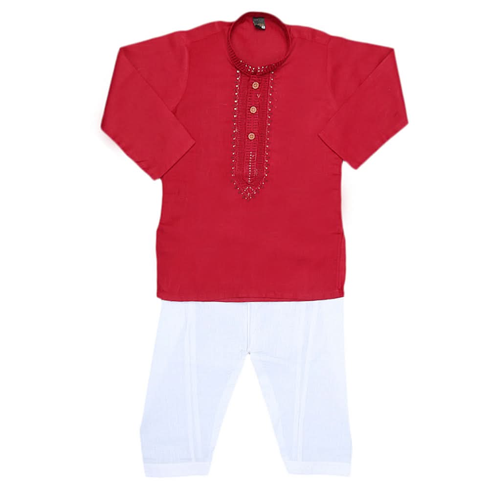 Boys Embroidered Kurta Shalwar Suit - Maroon, Kids, Boys Shalwar Kameez, Chase Value, Chase Value