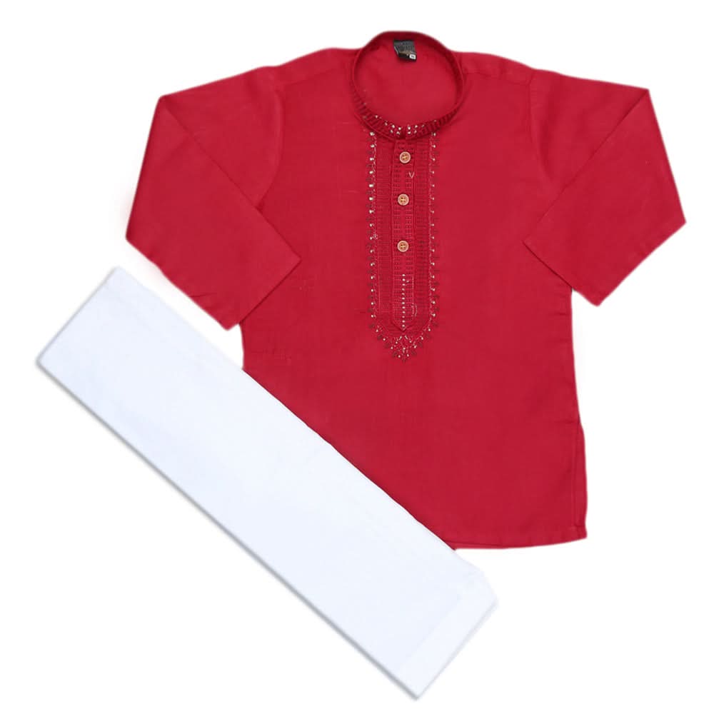 Boys Embroidered Kurta Shalwar Suit - Maroon, Kids, Boys Shalwar Kameez, Chase Value, Chase Value