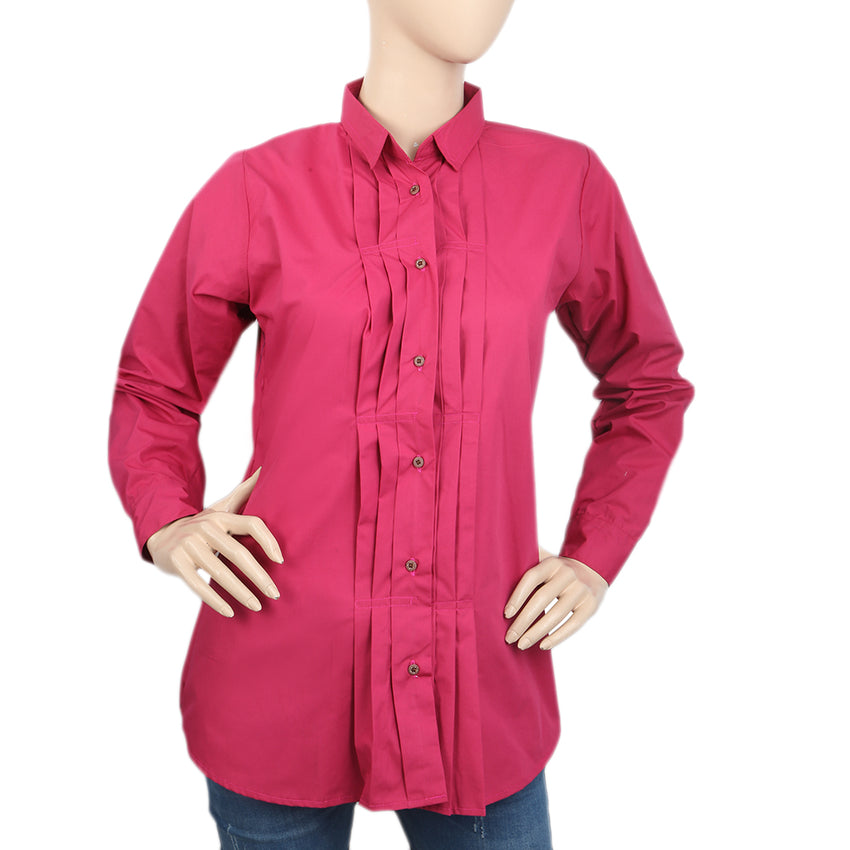 Women's Casual Shirt With Front Pleats - Dark Pink, Women, T-Shirts And Tops, Chase Value, Chase Value