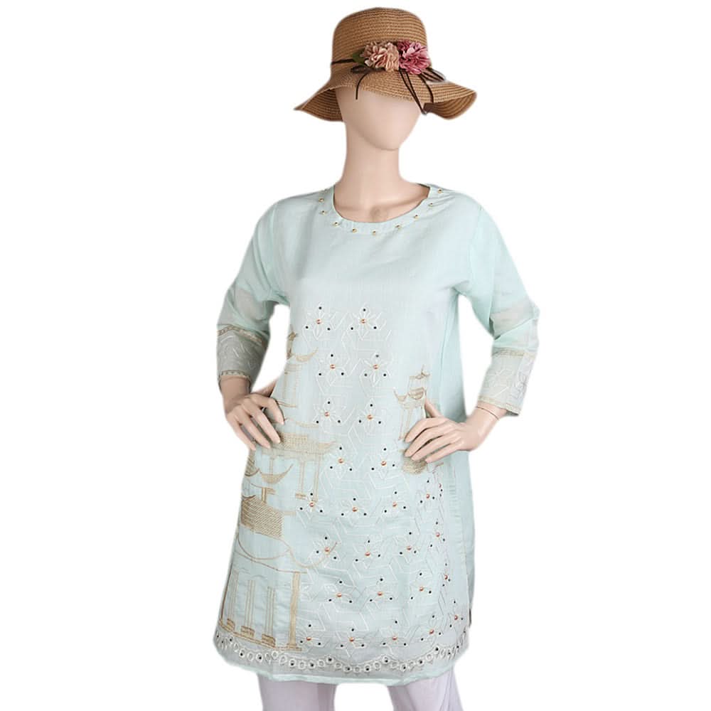 Women's Fancy Embroidered Kurti - Cyan, Women, Ready Kurtis, Chase Value, Chase Value