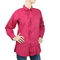 Women's Casual Shirt With Front Pleats - Dark Pink, Women, T-Shirts And Tops, Chase Value, Chase Value
