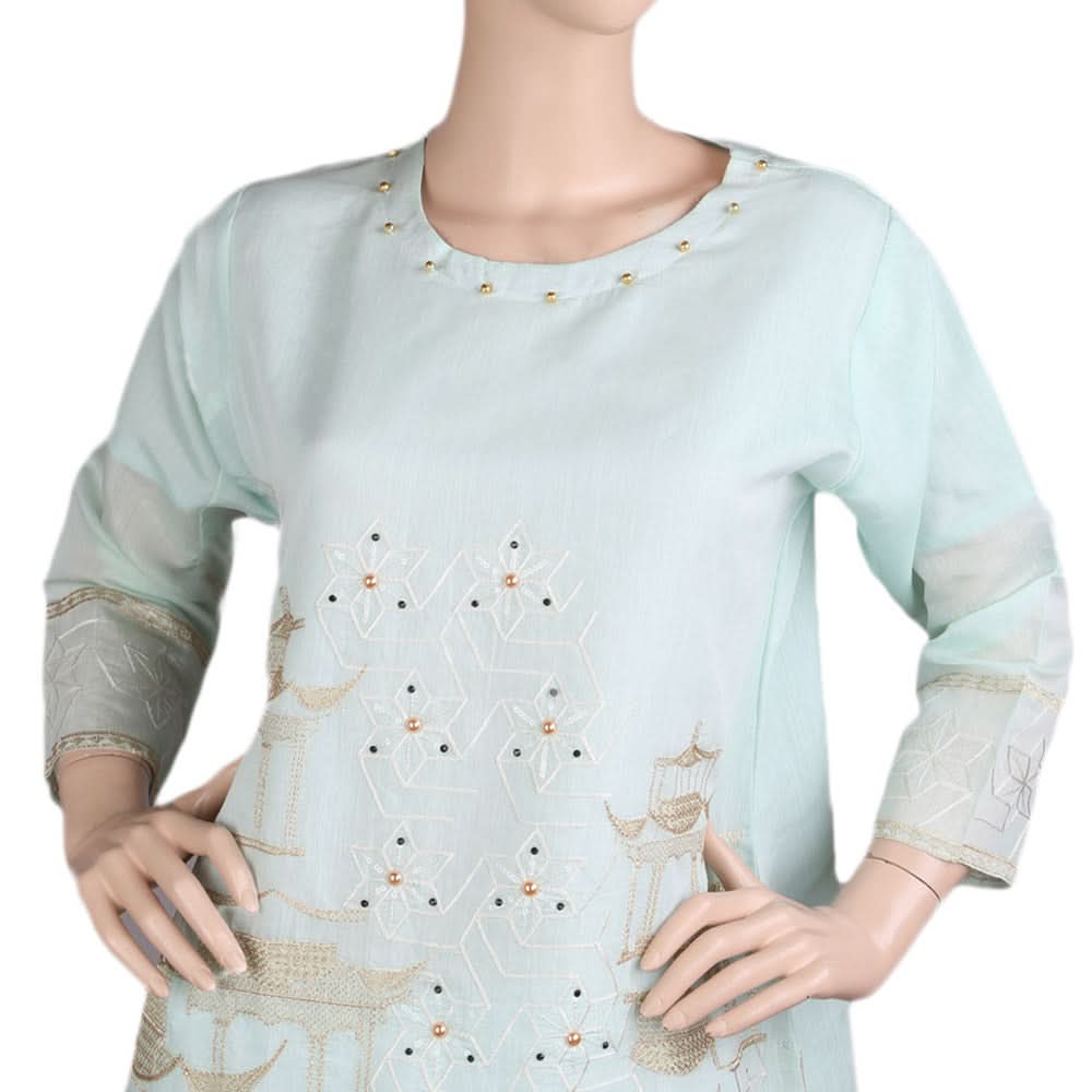 Women's Fancy Embroidered Kurti - Cyan, Women, Ready Kurtis, Chase Value, Chase Value