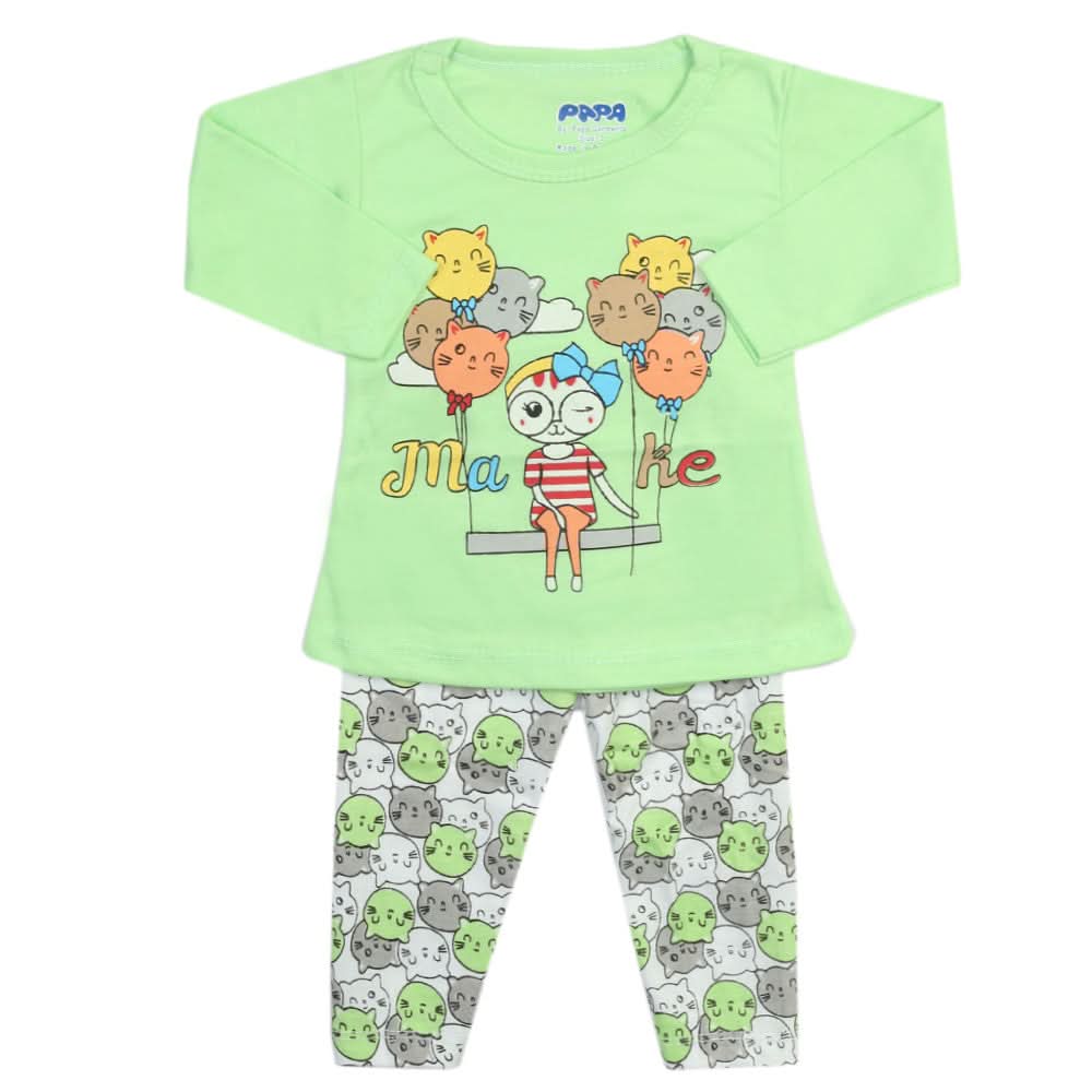 Newborn Girls Full Sleeves Suit - Light Green, Newborn Girls Sets & Suits, Chase Value, Chase Value
