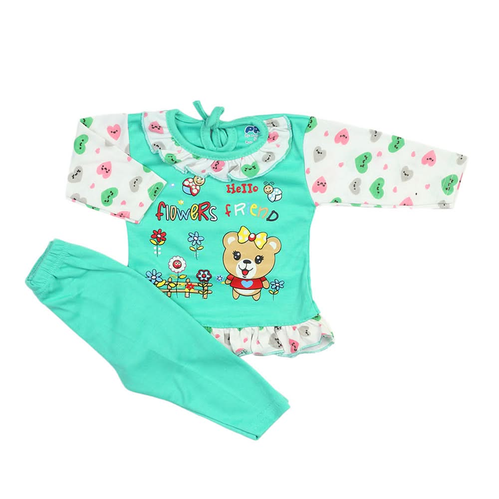Newborn Girls Full Sleeves Suit - Sea Green, Newborn Girls Sets & Suits, Chase Value, Chase Value