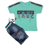 Boys Half Sleeves Denim Suit - Sea Green, Kids, Boys Sets And Suits, Chase Value, Chase Value