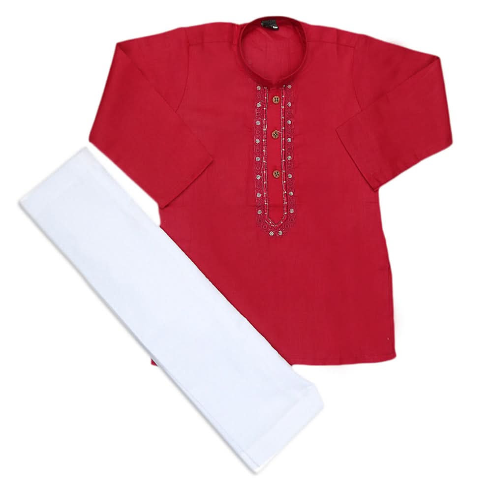 Boys Embroidered Kurta Shalwar Suit - Maroon, Kids, Boys Shalwar Kameez, Chase Value, Chase Value
