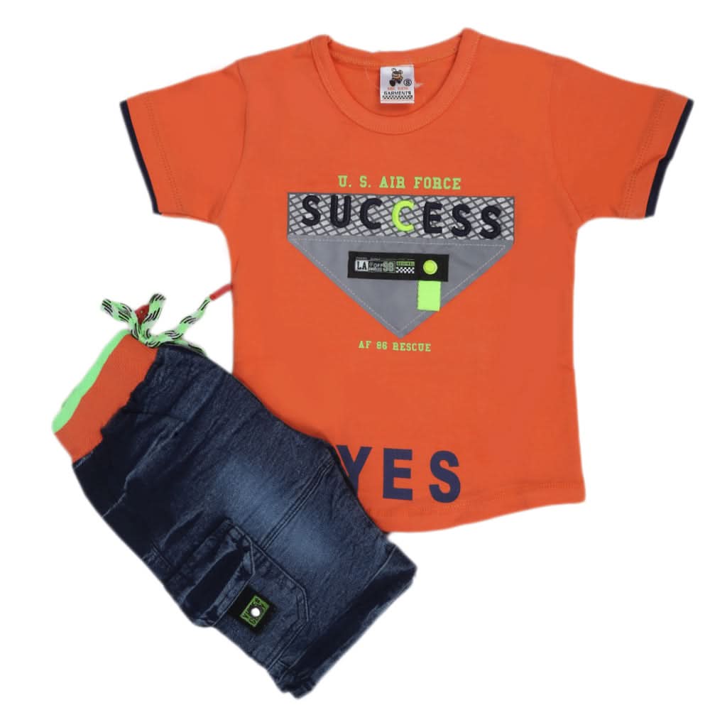Boys Half Sleeves Denim Suit - Orange, Kids, Boys Sets And Suits, Chase Value, Chase Value
