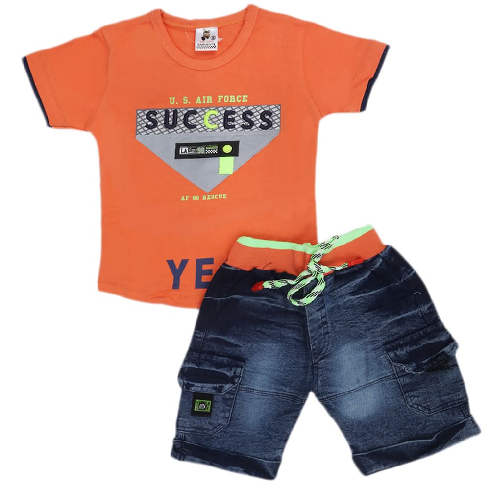 Boys Half Sleeves Denim Suit - Orange, Kids, Boys Sets And Suits, Chase Value, Chase Value