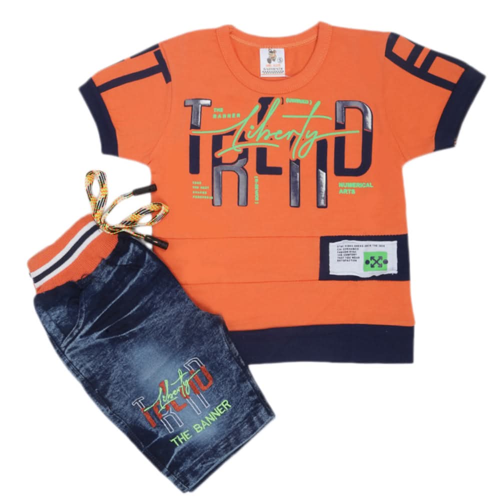 Boys Half Sleeves Denim Suit - Orange, Kids, Boys Sets And Suits, Chase Value, Chase Value