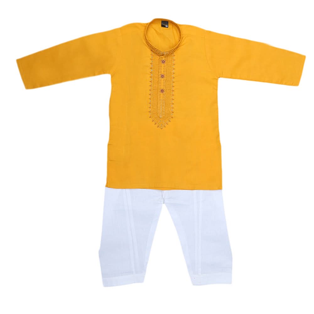 Boys Embroidered Kurta Shalwar Suit - Yellow, Kids, Boys Shalwar Kameez, Chase Value, Chase Value