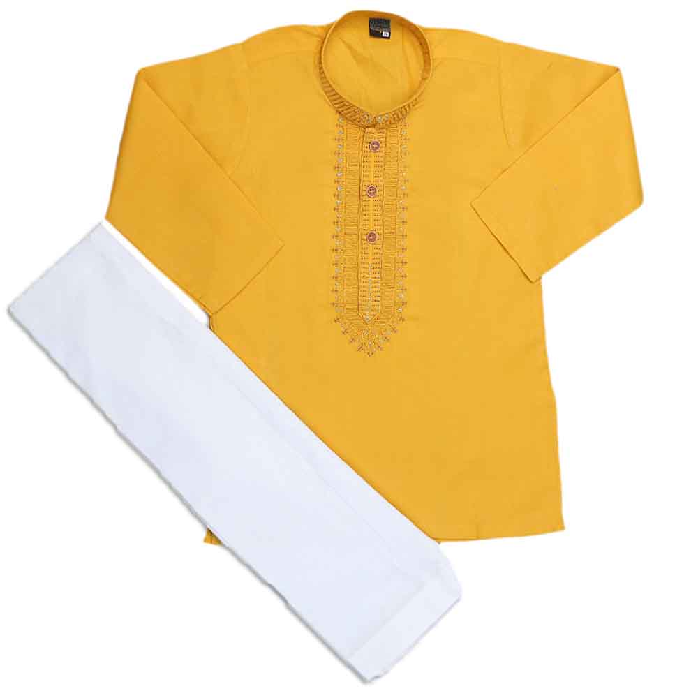 Boys Embroidered Kurta Shalwar Suit - Yellow, Kids, Boys Shalwar Kameez, Chase Value, Chase Value