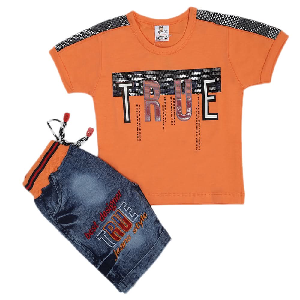 Boys Half Sleeves Denim Suit - Orange, Kids, Boys Sets And Suits, Chase Value, Chase Value