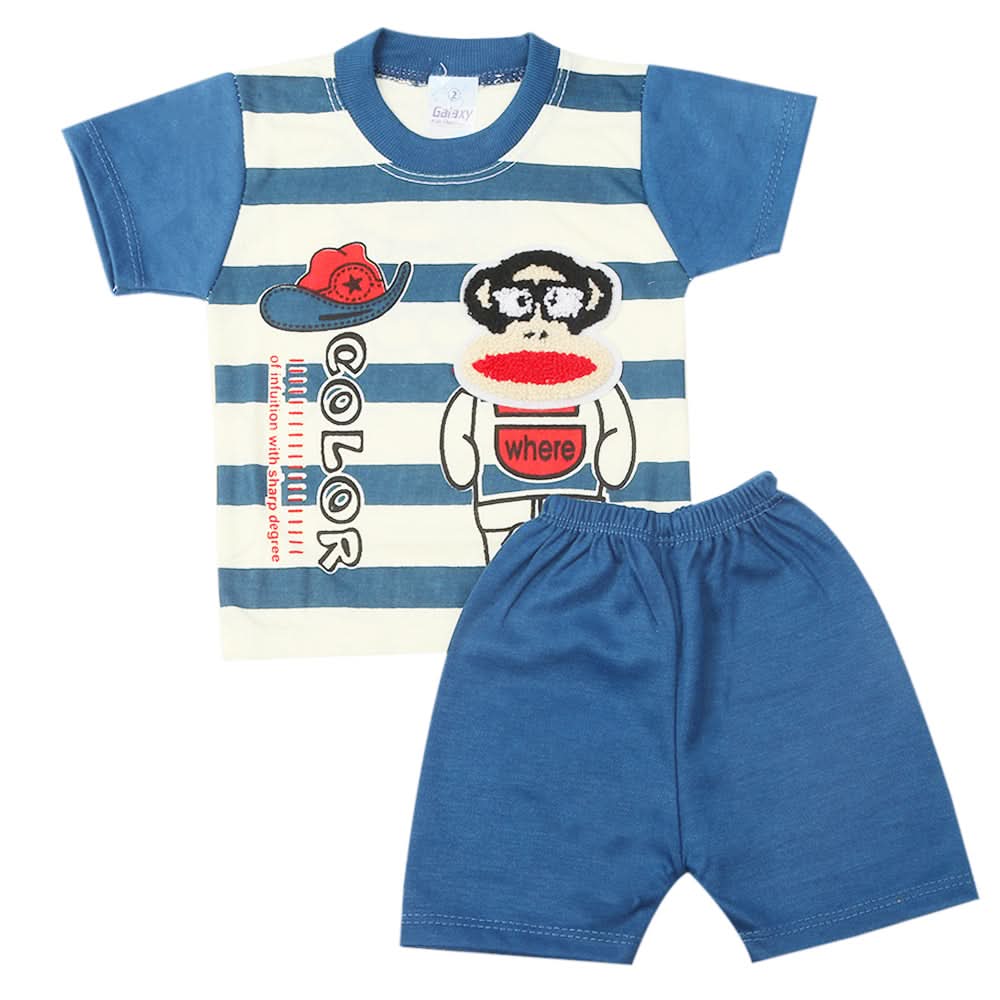 Newborn Boys Half Sleeves Suit - Steel Blue, Kids, New Born Boys Sets And Suits, Chase Value, Chase Value