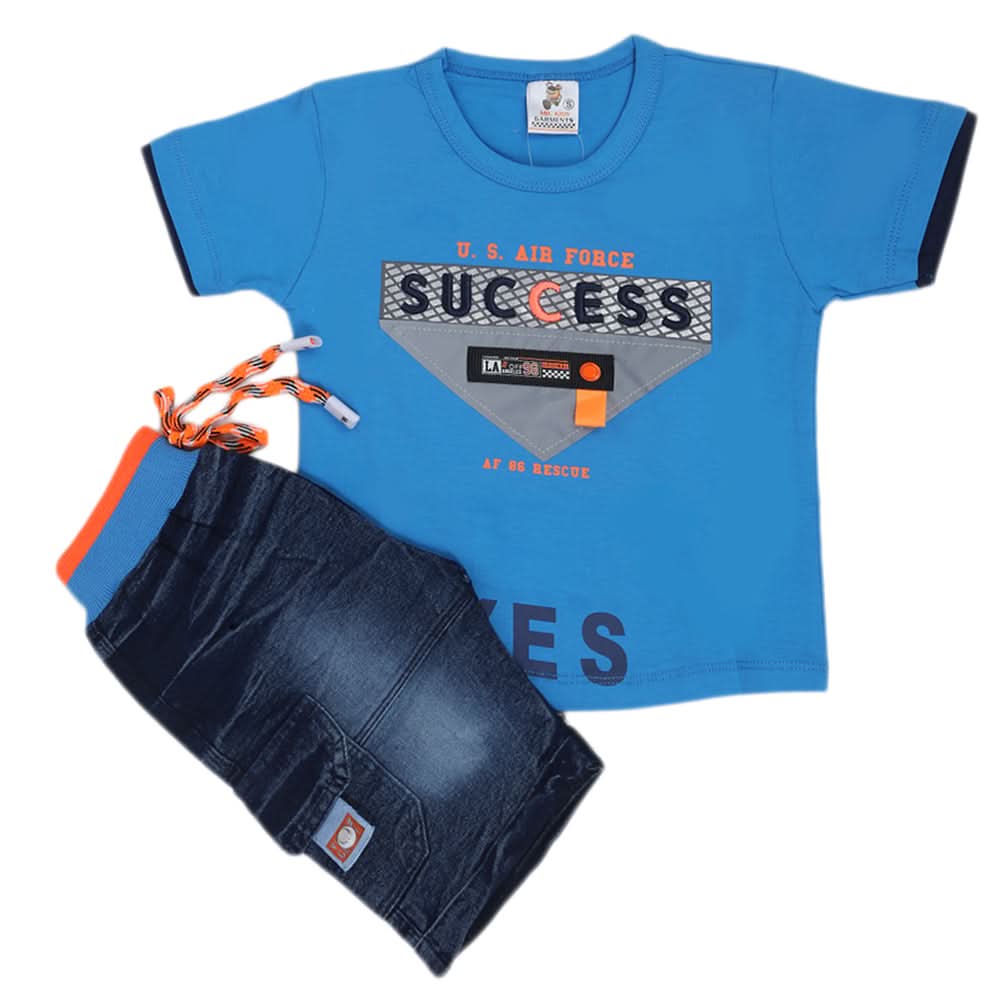 Boys Half Sleeves Denim Suit - Blue, Kids, Boys Sets And Suits, Chase Value, Chase Value