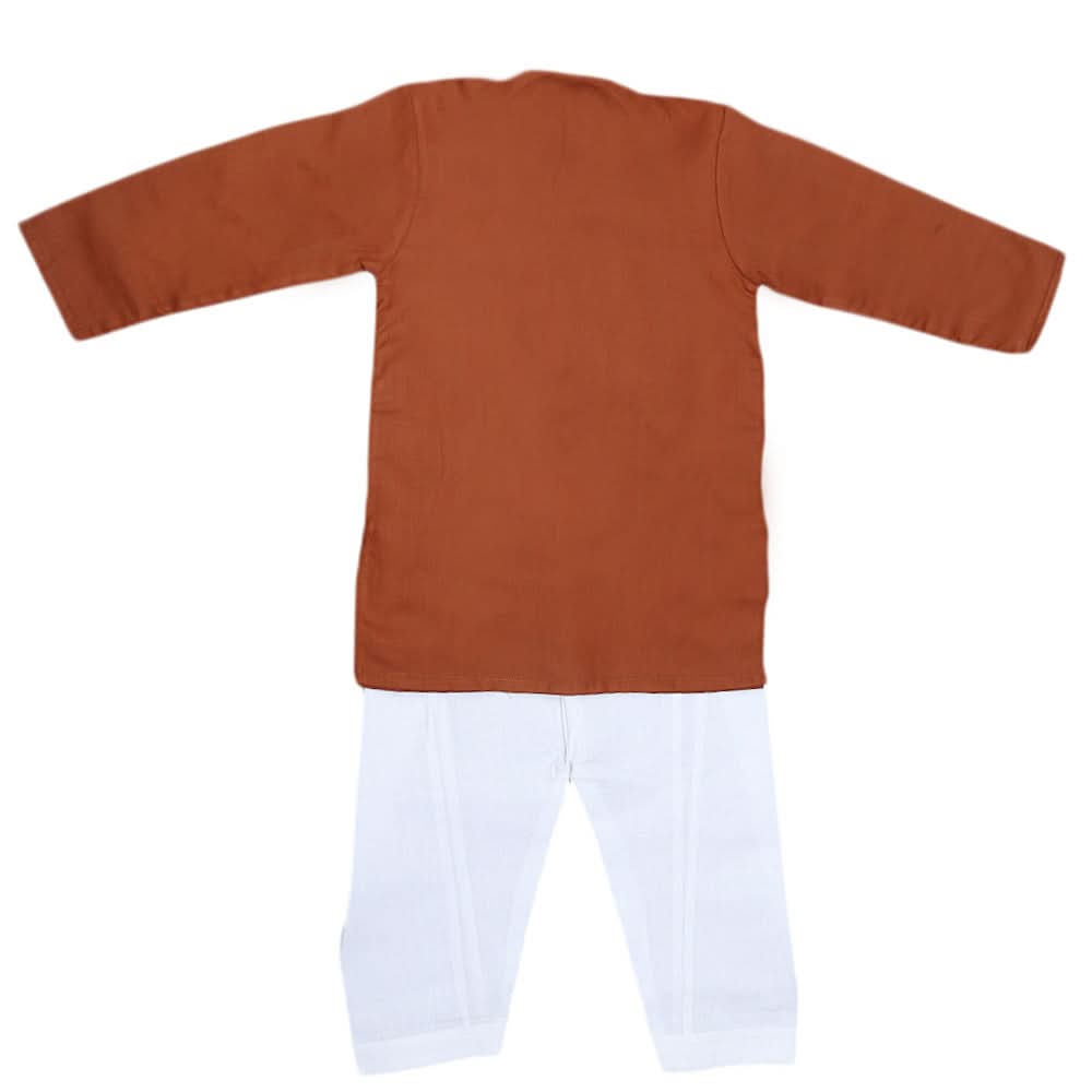 Boys Embroidered Kurta Shalwar Suit - Dark Brown, Kids, Boys Shalwar Kameez, Chase Value, Chase Value