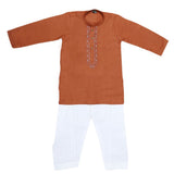 Boys Embroidered Kurta Shalwar Suit - Dark Brown, Kids, Boys Shalwar Kameez, Chase Value, Chase Value