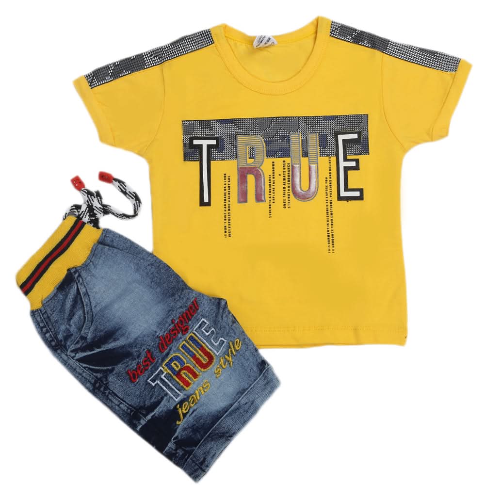 Boys Half Sleeves Denim Suit - Yellow, Kids, Boys Sets And Suits, Chase Value, Chase Value