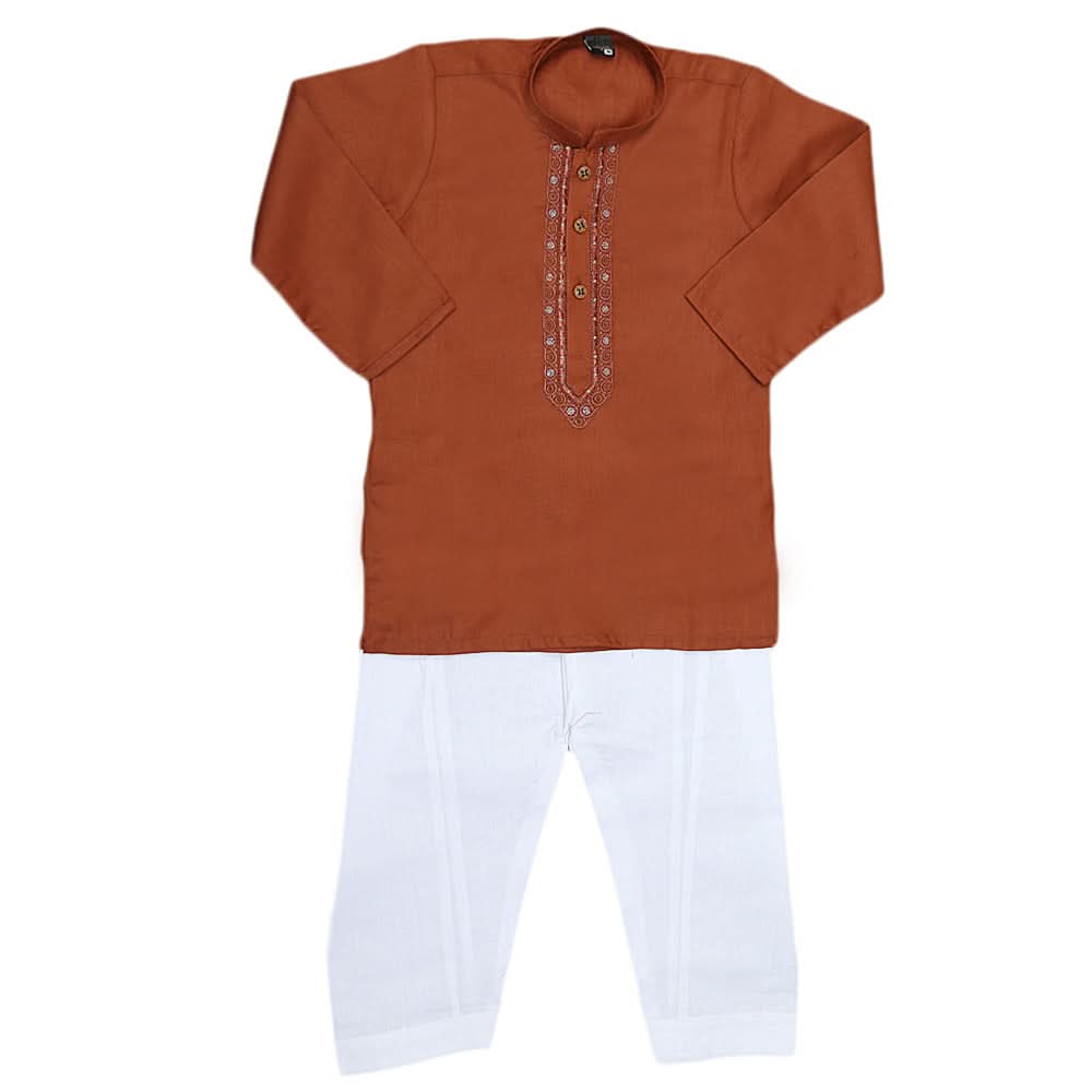 Boys Embroidered Kurta Shalwar Suit - Dark Brown, Kids, Boys Shalwar Kameez, Chase Value, Chase Value