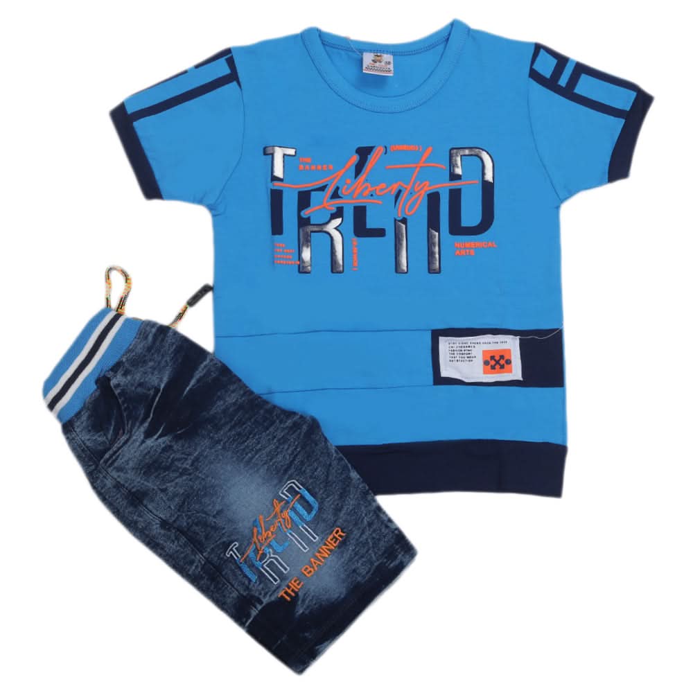 Boys Half Sleeves Denim Suit - Blue, Kids, Boys Sets And Suits, Chase Value, Chase Value