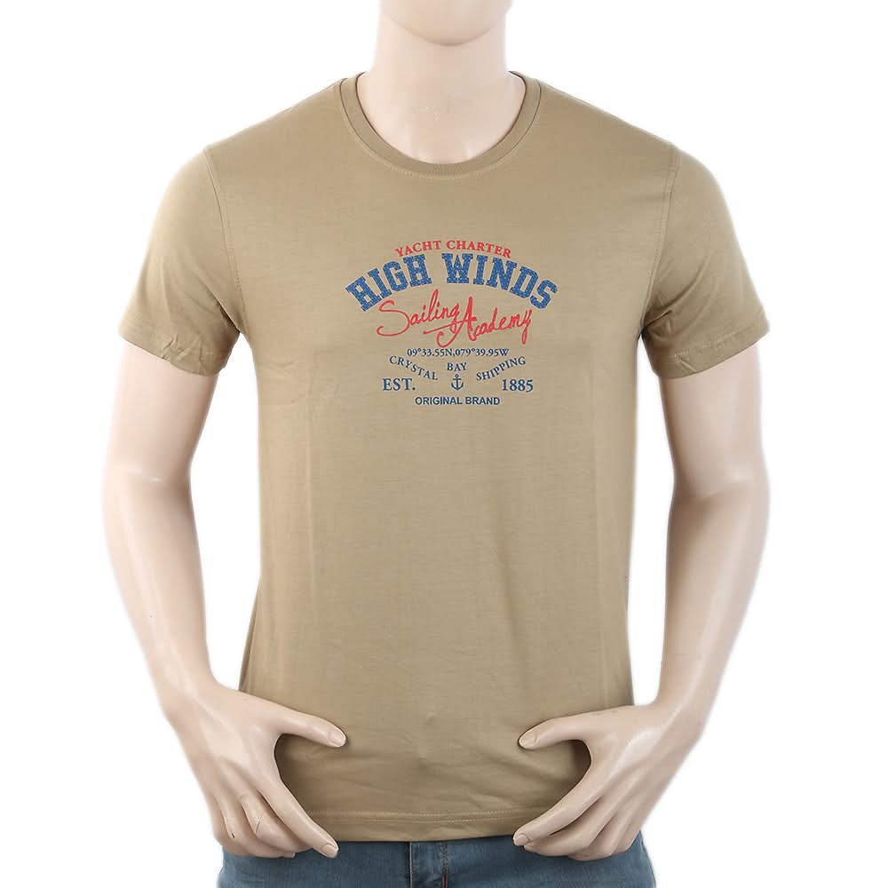 Men's Round Neck Half Sleeves T-Shirt - Beige, Men, T-Shirts And Polos, Chase Value, Chase Value