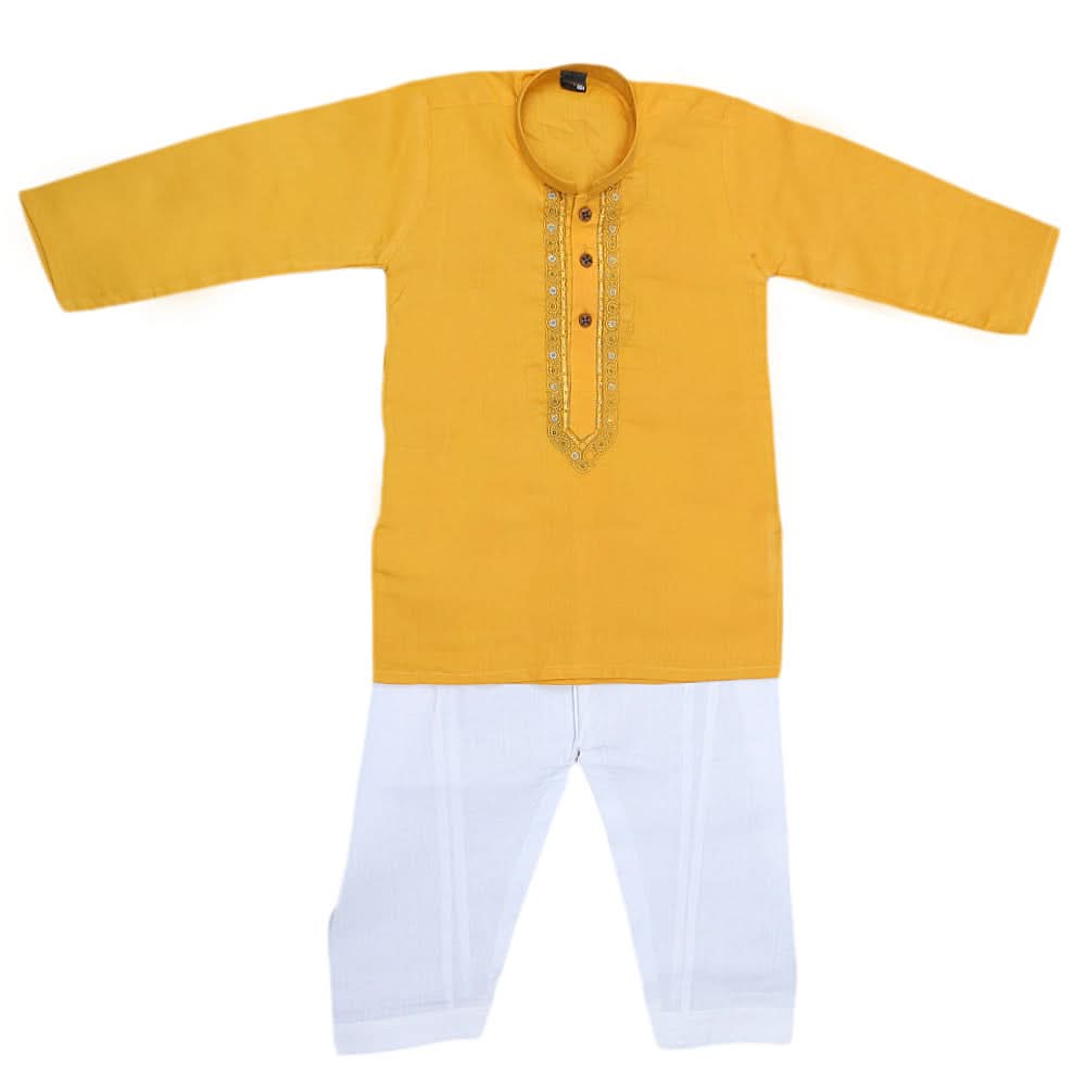 Boys Embroidered Kurta Shalwar Suit - Yellow, Kids, Boys Shalwar Kameez, Chase Value, Chase Value