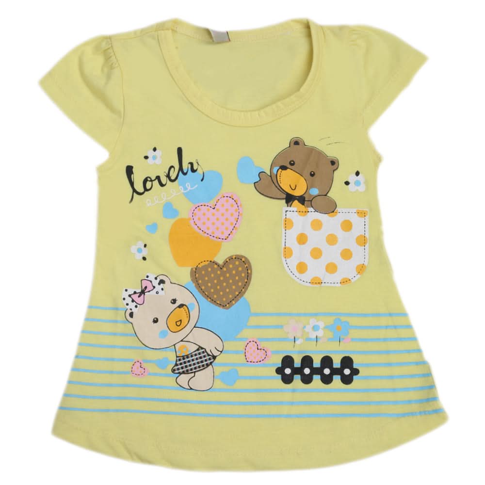 Girls Half Sleeves T-Shirt - Yellow, Kids, Girls T-Shirts, Chase Value, Chase Value