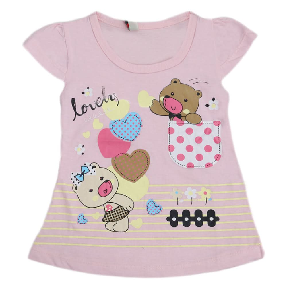 Girls Half Sleeves T-Shirt - Light Pink, Kids, Girls T-Shirts, Chase Value, Chase Value