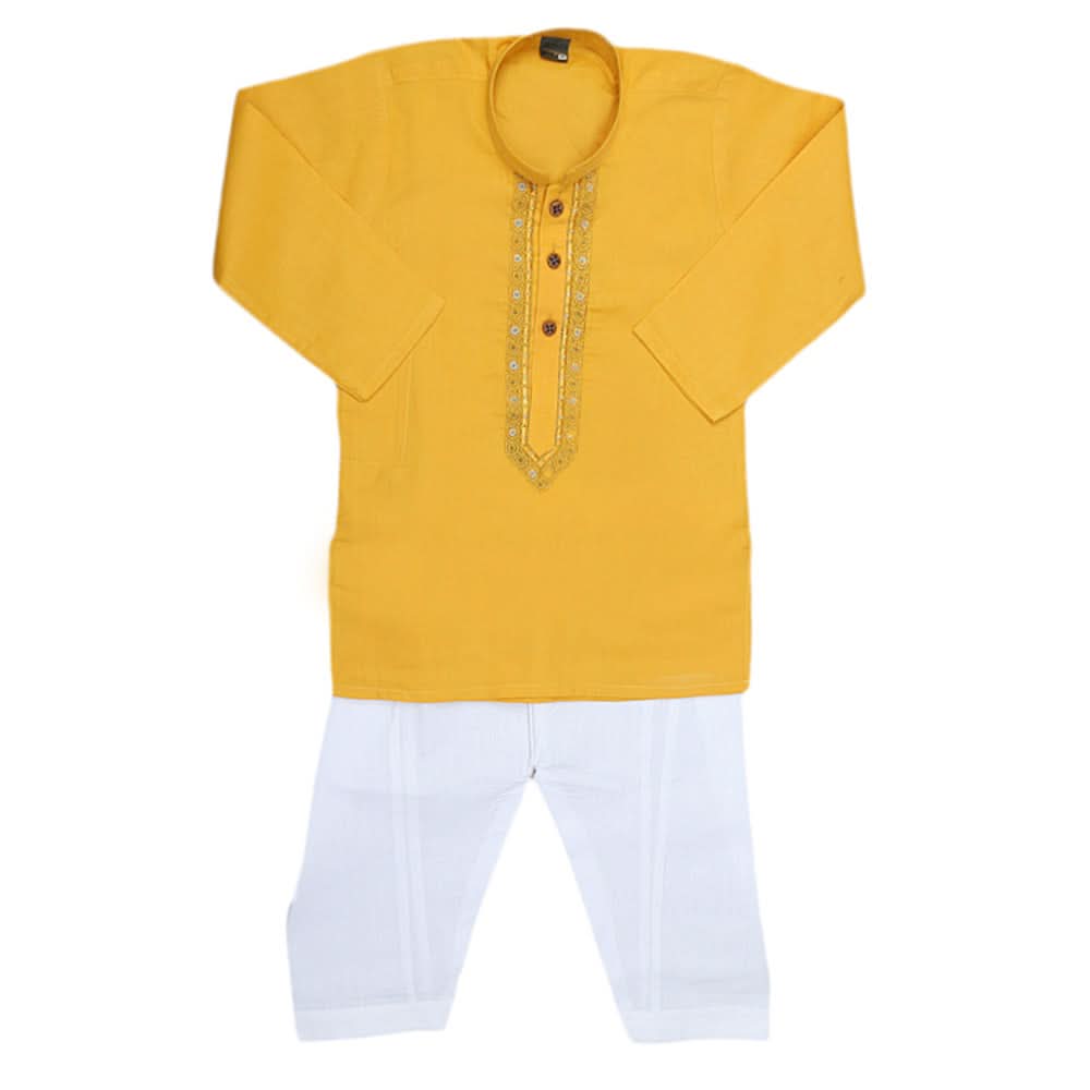 Boys Embroidered Kurta Shalwar Suit - Yellow, Kids, Boys Shalwar Kameez, Chase Value, Chase Value