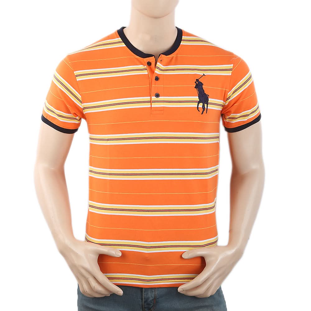 Men's Half Sleeves Placket T-Shirt - Orange, Men, T-Shirts And Polos, Chase Value, Chase Value