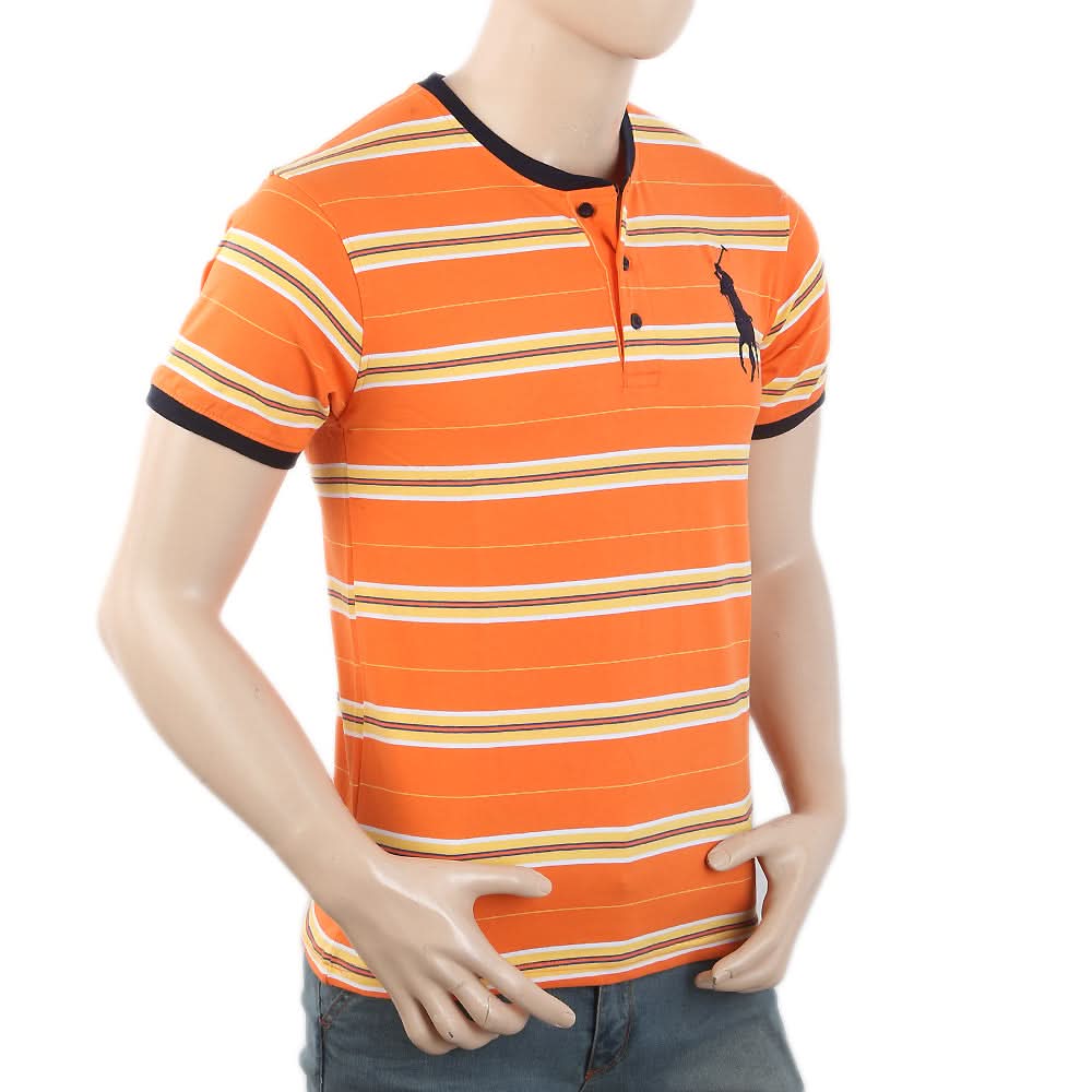 Men's Half Sleeves Placket T-Shirt - Orange, Men, T-Shirts And Polos, Chase Value, Chase Value