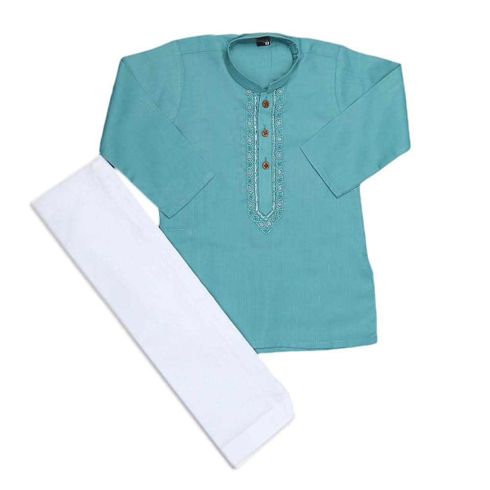 Boys Embroidered Kurta Shalwar Suit - Sea Green, Kids, Boys Shalwar Kameez, Chase Value, Chase Value