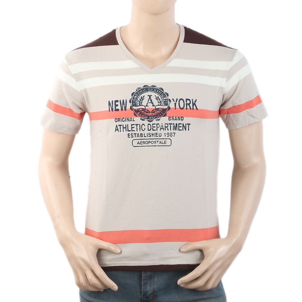 Men's Half Sleeves Placket T-Shirt - Beige, Men, T-Shirts And Polos, Chase Value, Chase Value