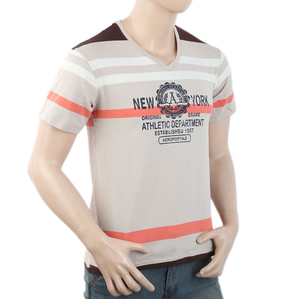 Men's Half Sleeves Placket T-Shirt - Beige, Men, T-Shirts And Polos, Chase Value, Chase Value