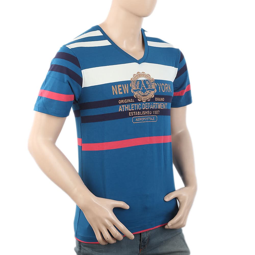 Men's Half Sleeves Placket T-Shirt - Steel Blue, Men, T-Shirts And Polos, Chase Value, Chase Value