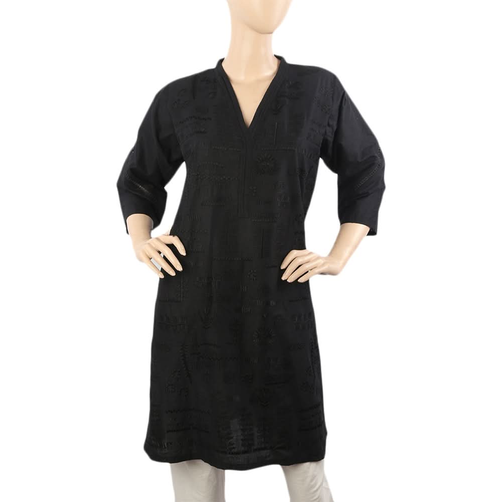Women's Embroidered Kurti - Black, Women Ready Kurtis, Chase Value, Chase Value
