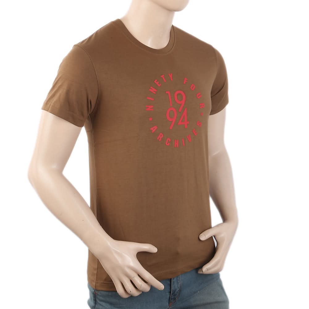 Men's Round Neck Half Sleeves T-Shirt - Brown, Men, T-Shirts And Polos, Chase Value, Chase Value