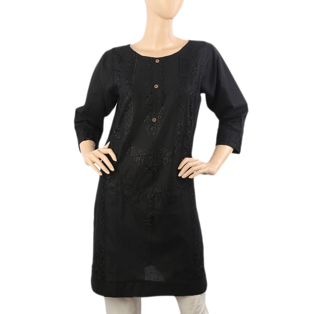 Women's Embroidered Kurti - Black, Women Ready Kurtis, Chase Value, Chase Value