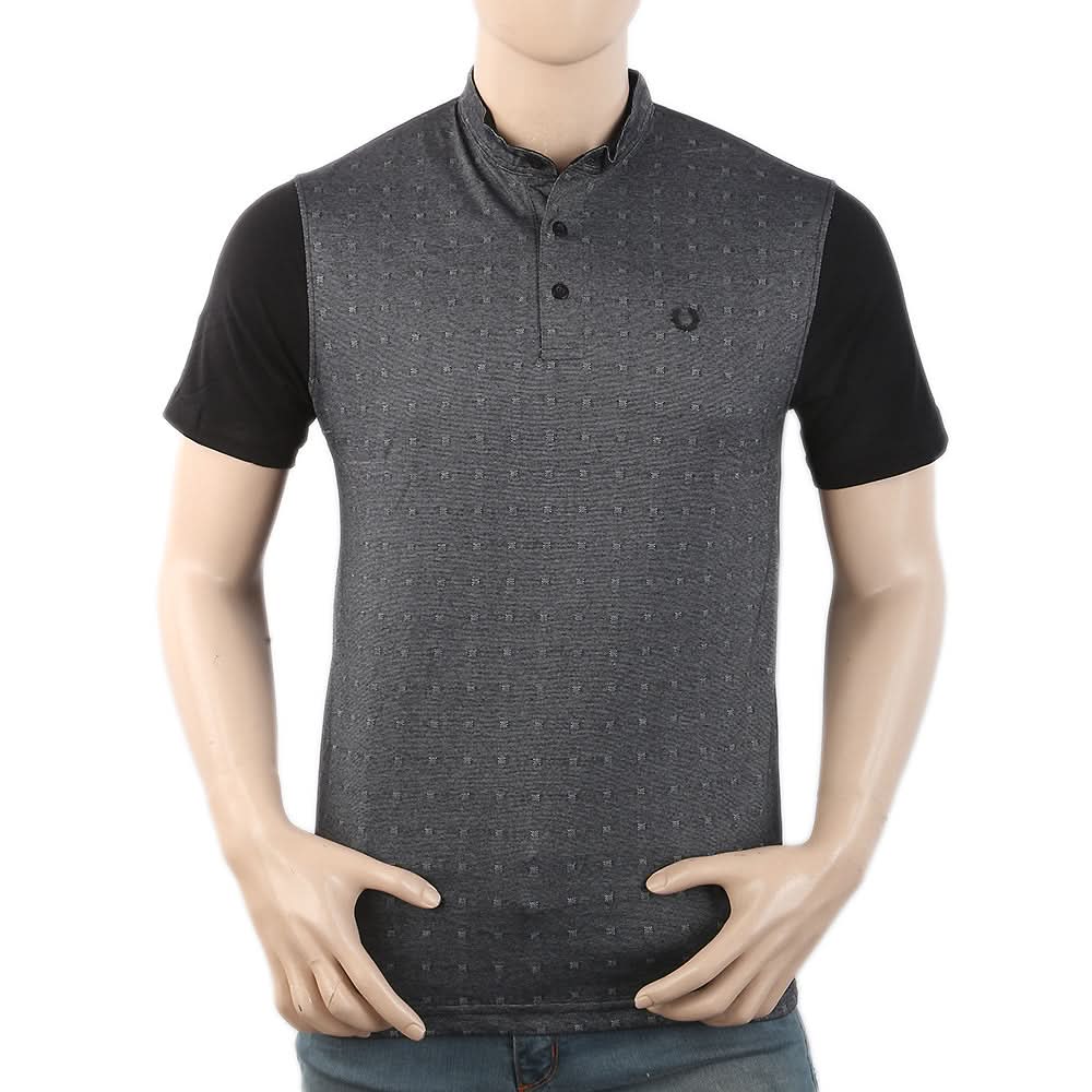 Men's Half Sleeves Placket T-Shirt - Black, Men, T-Shirts And Polos, Chase Value, Chase Value