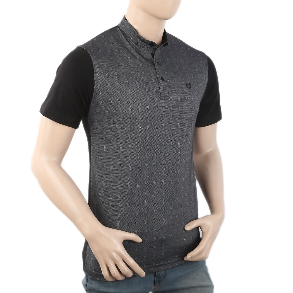 Men's Half Sleeves Placket T-Shirt - Black, Men, T-Shirts And Polos, Chase Value, Chase Value
