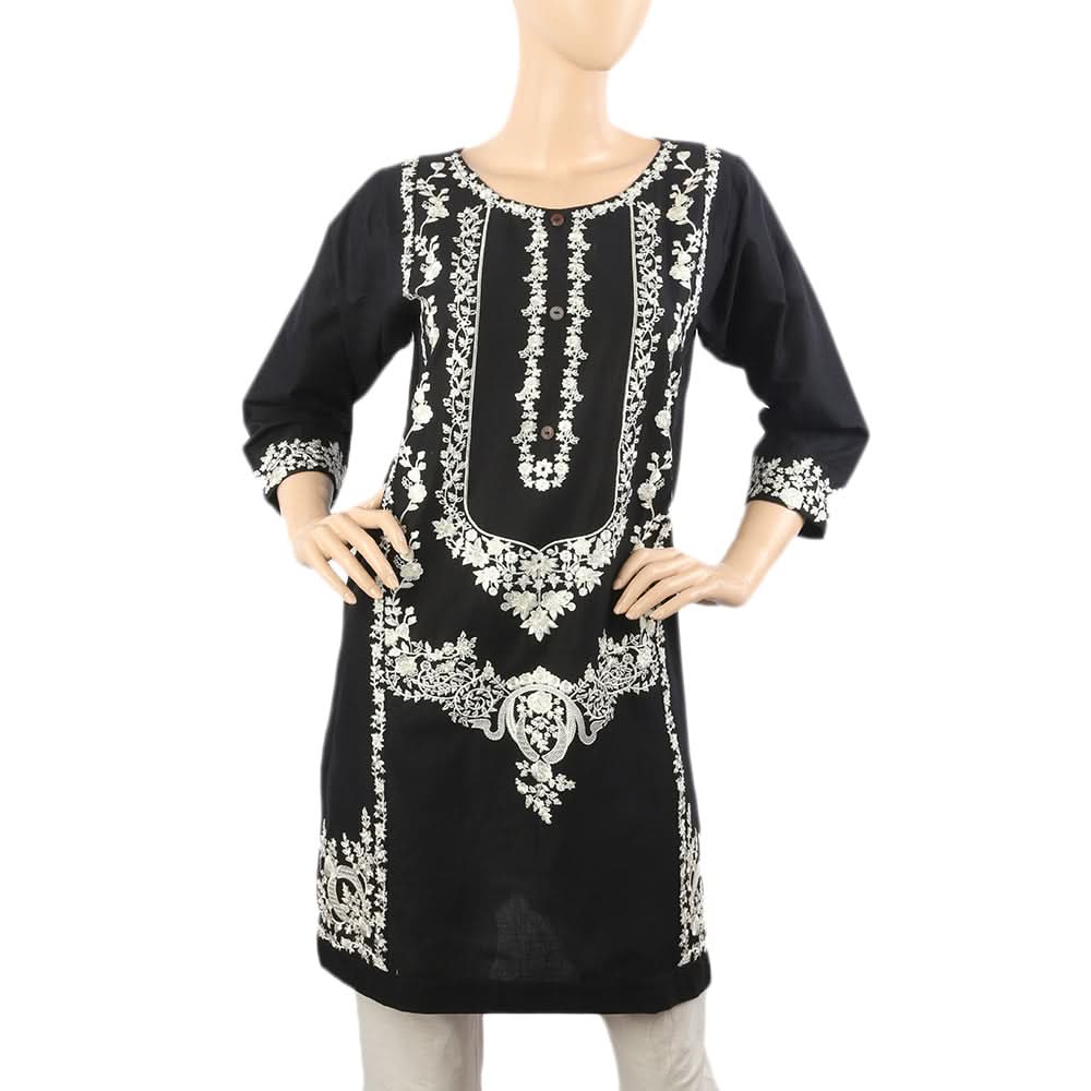 Women's Embroidered Kurti - Black, Women Ready Kurtis, Chase Value, Chase Value