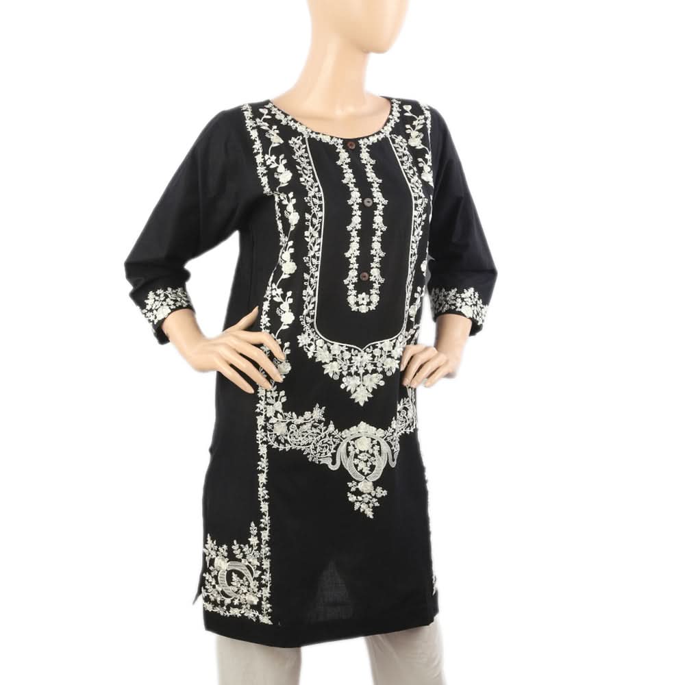 Women's Embroidered Kurti - Black, Women Ready Kurtis, Chase Value, Chase Value