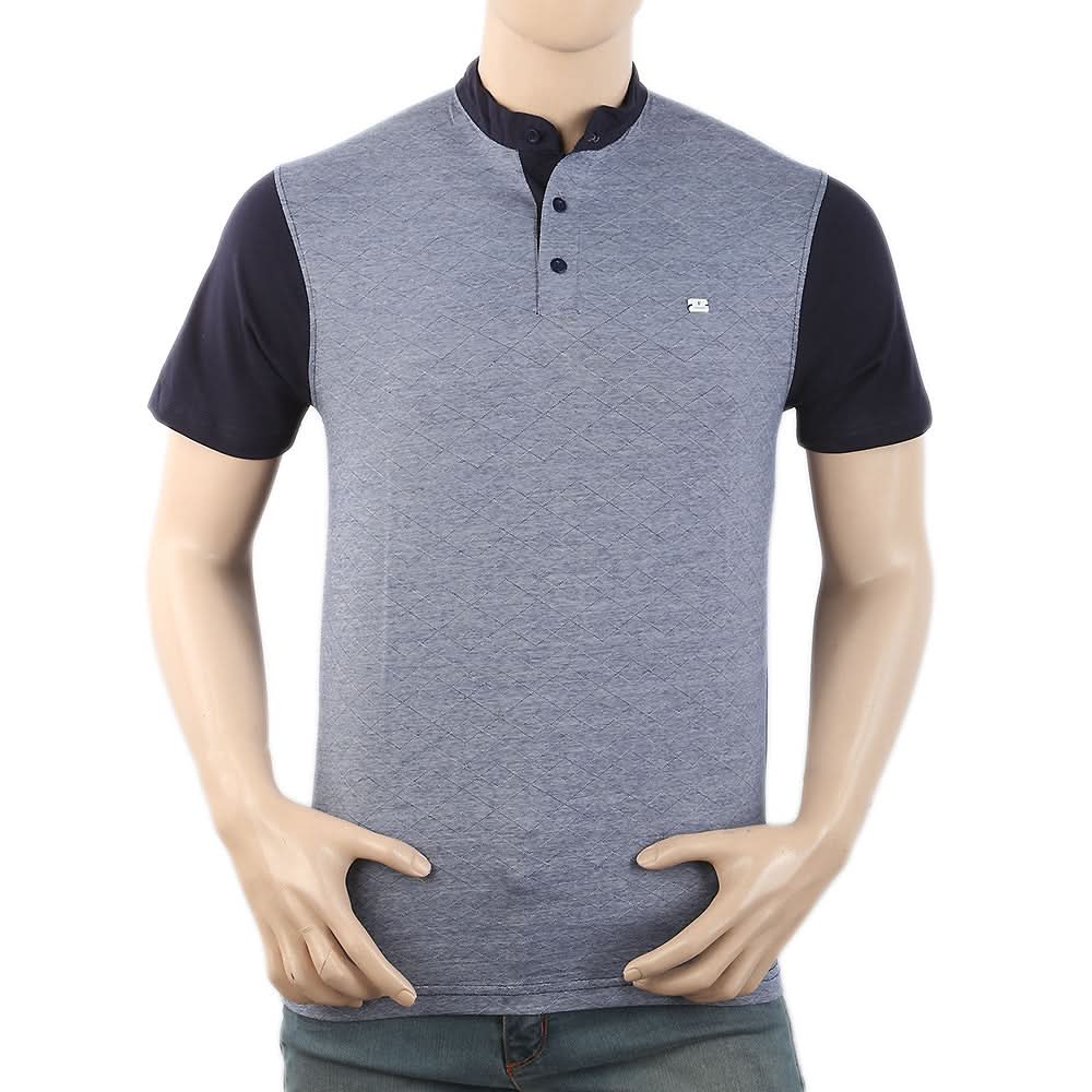 Men's Half Sleeves Placket T-Shirt - Navy Blue, Men, T-Shirts And Polos, Chase Value, Chase Value